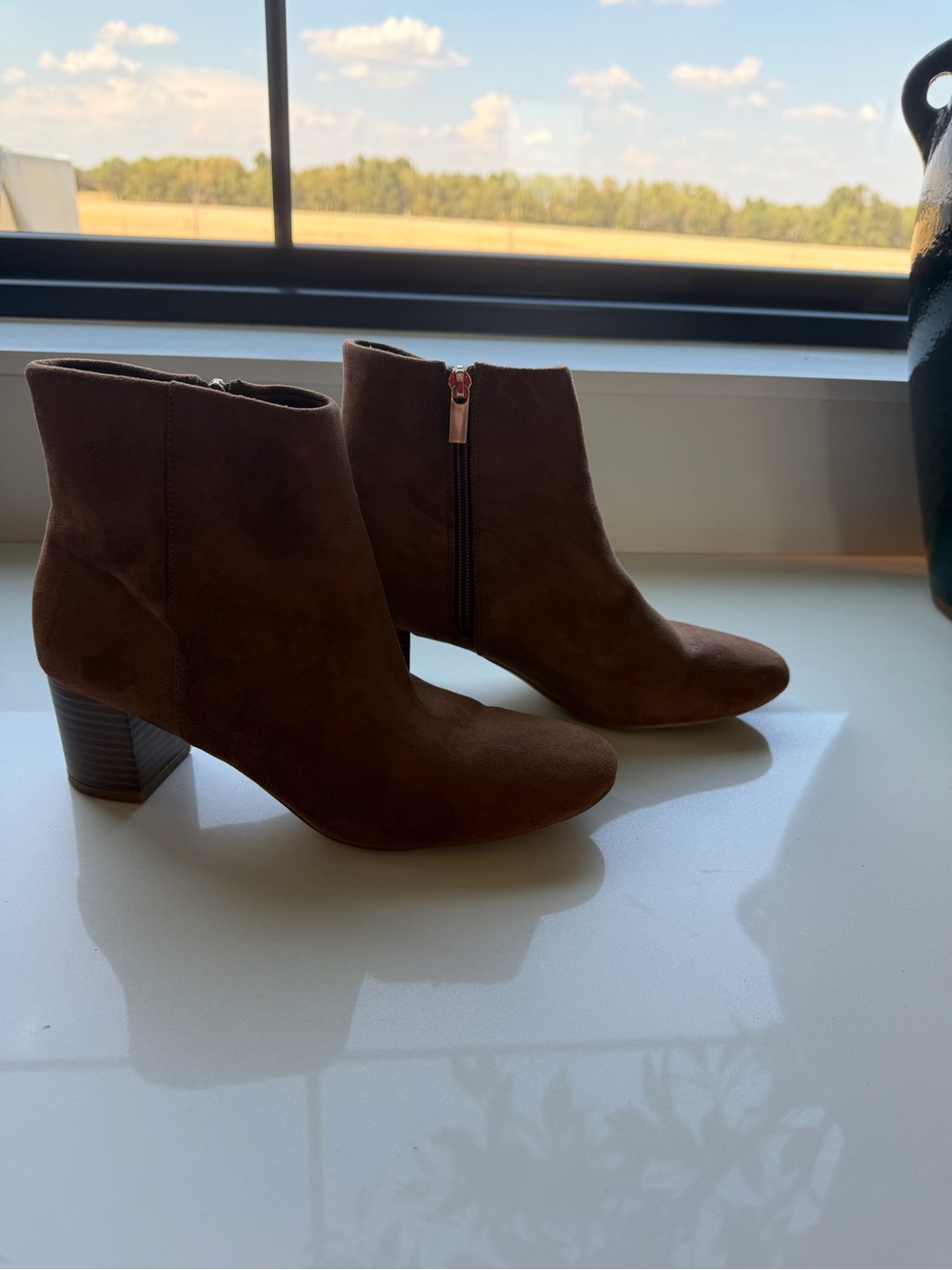 Brown Suede Ankle Boots with Block Heel - Women's